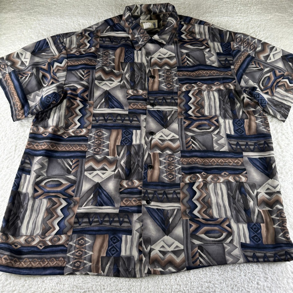 Vintage Iolani Sportswear Shirt Mens XL Abstract Multicolor Hawaiian Button 60s